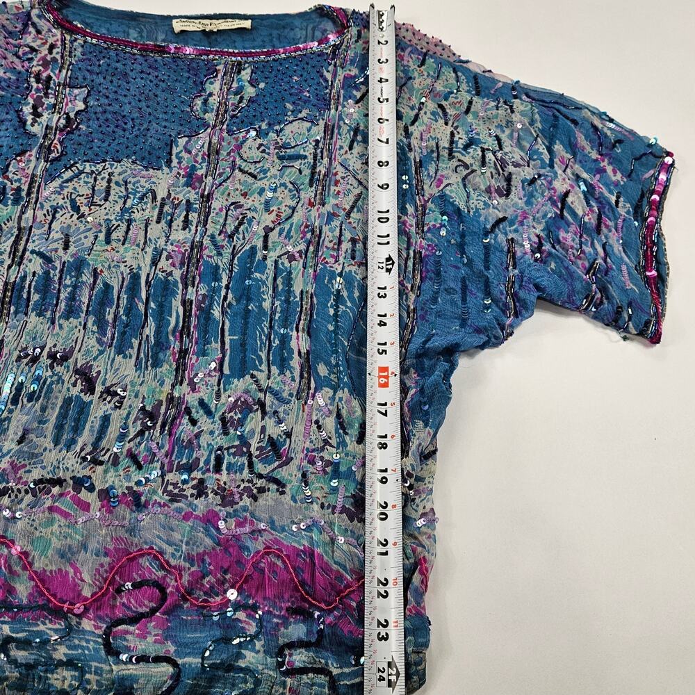 Vintage Silk Fairycore Top Beaded Sequin Batwing Boho - Small - Picture 6 of 7